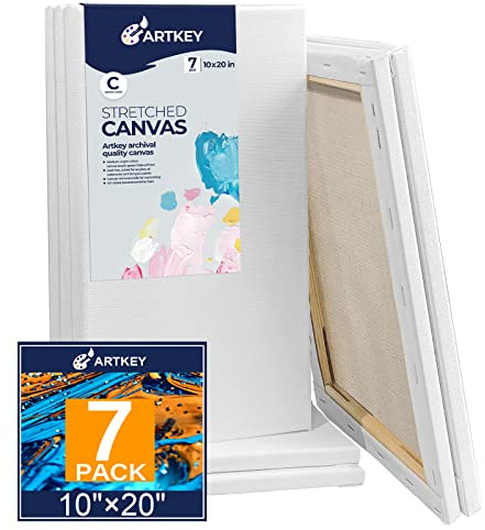 Keilrahmen zum Malen, 25 x 50 cm, 7er-Pack, 300 g/m², dreifach grundiert, säurefrei, 100 % Baumwolle, gerahmte Leinwand, leere Kunstleinwände für Acryl, Gießen, Öl, Aquarellmalerei