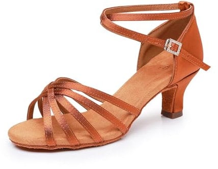 Rosefinch Zapatos Profesionales Latinos Modernos de Baile de Tango para Mujer, para Baile de Salsa, para Fiesta, Baile, práctica, Brown 5cm, 39EU
