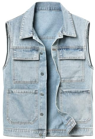 KTWOLEN Herren Kutte Jeansweste Motorrad Weste Ärmellos Jeansjacke Vintage Jeans Weste für Männer, Blau, XL