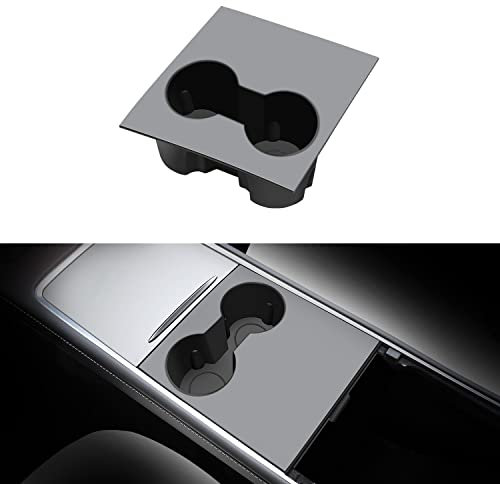 KUNIST Cup Holder Insert for Tesla 2023 2022 2021 Model 3 Model Y Accessories 2 in 1 Silicone Console Cover Pad Center Console Cup Holder Interior Accessories (Grey)
