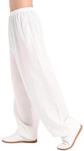 VIRACIN Tai Chi Pants Men Women Martial Arts Pants Kung Fu Pants Yoga Lantern Pants Jogging Pants,White-XL