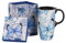 DUSVALLY Ceramic Mug Tall Coffee Cup with Lid, Handle and Gift Box Latte Mug 17oz,Blue Butterfly