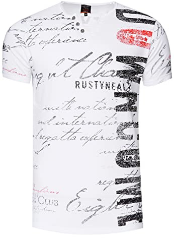 Herren T-Shirt Bedruckt mit Seitlichem Logo-Print V-Neck mit Knopfleiste M L XL XXL 271