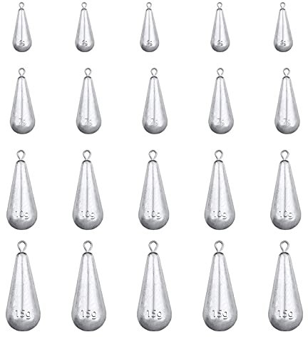 Hzyclzh Angeln Drop Shot Gewichte, 20 Stück Blei Sinker, Angeln Blei Sinker, Angeln Gewichte, Shot Gewichte, Casting Sinker, 4 Verschiedene(5g/7g/10g/15g) Birnenbleie, für Salzwasser Süßwasser
