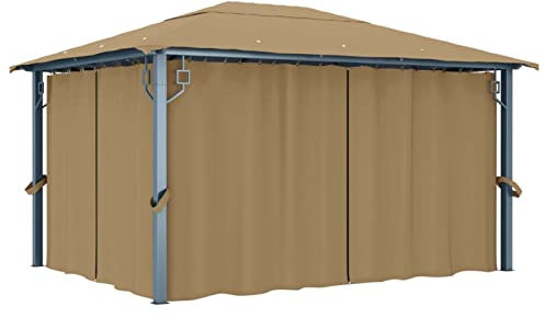 Pavillon mit Vorhang, XIAOGUANG Grillpavillon Winterfest, überdachung Terrasse, Terrassenpavillon, 400x300 cm Taupe Aluminium