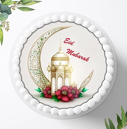 Eine süße Liebeserklärung zu Eid Mubarak: Mit einer liebevollen Tortenkrönung verzaubern, Süße Verzierungen zum Eid Mubarak, Tortenbild Eid Mubarak, Essbares Foto für Torten, Fondant, Ø 20cm, 1375z
