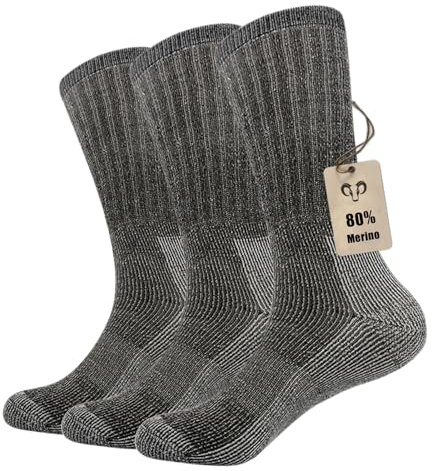 Vihir 3 Paar Merino Socken Herren - Lange Röhre Merino Sport Socken für Skifahren, Trekking, Wandern 37-42, 41-46