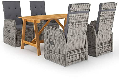 Homgoday 5-TLG. Gartenmöbel Set Sitzgruppe Garten Essgruppe Gartengarnitur Sitzgarnitur Gartenset Garten Terrasse Balkon Grau#D