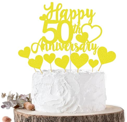 Joyeah Happy 50th Anniversary Cake Topper Decorations Gold Glitter Wedding Anniversary Cake Topper Supplies Party Cake Decor