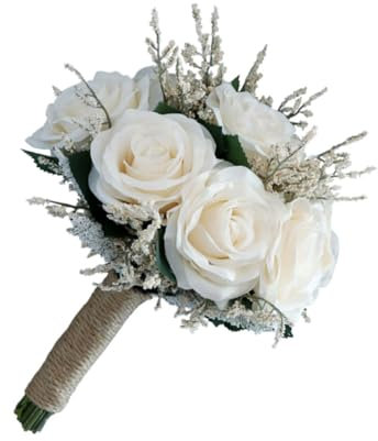 ifundom 2stücke Kunstblumen Brautstrauß Mit Rosen Weiß Dekorative Simulation Für Hochzeiten Fotografie Und Anlässe Braut-deko Und Erinnerungsstück