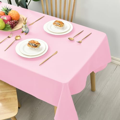 Hiasan Glatt Tischdecke Fleckenabweisend Tischtuch mit Lotuseffekt Leicht Wasserabweisend Tischwäsche, 130x160cm, Rosa