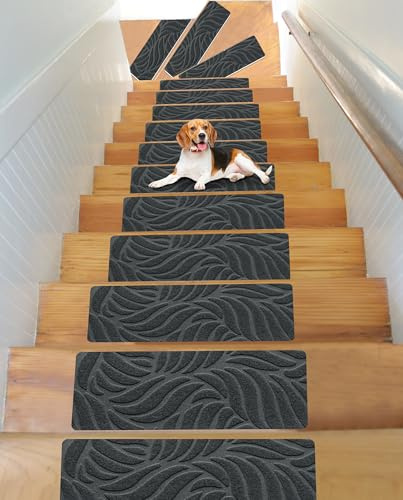 JAYFAN Non-Slip Stair Treads Mat Carpet for Wooden Steps(7/15 Pack), 21.6 x 7.4IN Self-Adhesive, Safety Indoor Stair Runner Mats, Anti Slip Stair Treads for Kids Elders and Dogs Pets