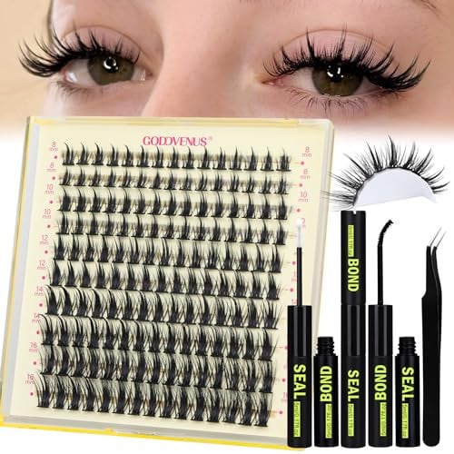 Goddvenus Manga Individual Eyelashes Kit Natural Cluster Lashes Kit Wispy Lash Clusters Anime Eyelash Clusters Japanese Style Lashes Individual Cluster DIY Eyelash Extensions Kit (8-16mm D Curl)