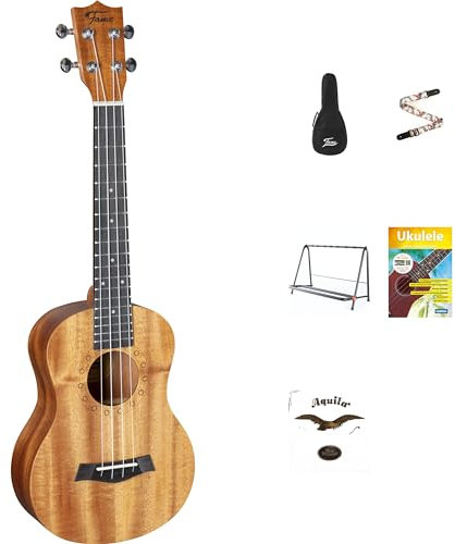 Fame Tenor Ukulele Set, Mahogany Body, Natural Finish, Walnut Fingerboard, Includes Gigbag, Strap, Stand, Learning Book, Aquila Strings
