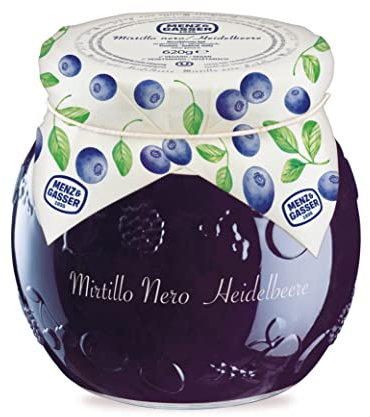 Menz&Gasser, Confettura Extra di Mirtilli Neri Edel Plus, Ideale come Colazione o Spuntino, con Frutta di Alta Qualità in pezzi, 1 Vaso x 620 g