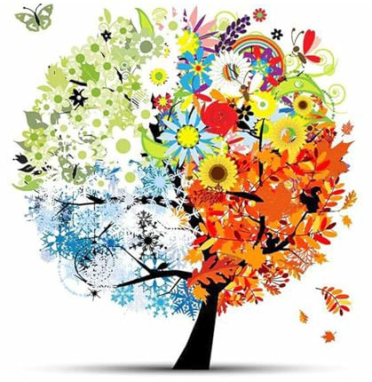 SHEGZHUC Diamond Painting Albero Quattro Stagioni, 30 x 30 cm, Dipingere con i numeri, albero della vita, albero della vita, diamante, pittura artistica, ricamo a punto croce, decorazione da parete