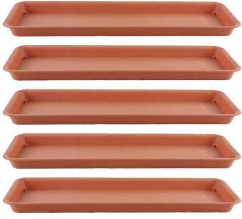 AWHAO 5 Pezzi Vassoio per Piante, Vassoio per Fioriere in Plastica, Vassoio Rettangolare per Davanzale Interno Esterno, 48 cm x 19 cm, Rosso