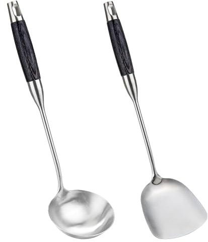 FJNATINH Wok Spatule et louche, 36-38 cm, set de spatules pour wok, passent au lave-vaisselle, 2 pièces