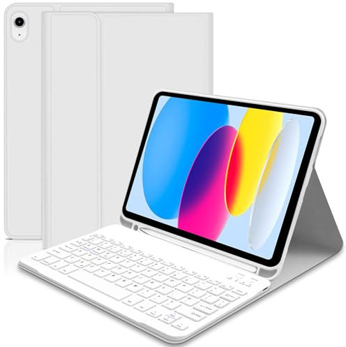 iPad 10th/(A16)11th Generation Case with Keyboard 10.9 inch 2022/11 inch 2025 - Wireless Detachable Folio Keyboard Case for iPad 11/10 Gen - Gery White