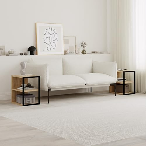 HOCUS PICUS Set of 2 Sofa End Tables, Bedside Table Set, 42x30cm, Oak | Living Room, Bedroom Small Tables 2-Pack, 2-Tier Side Table with Metal Frame