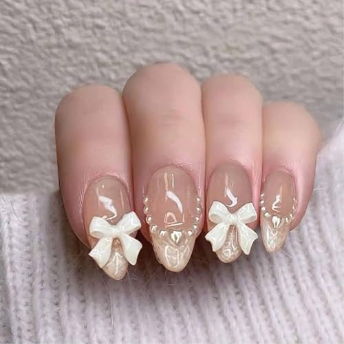 SJUIEO Lot de 24 faux ongles pour femme - Ongles artificiels - Ongles français - Ongles en amande - Blancs - Pour fille