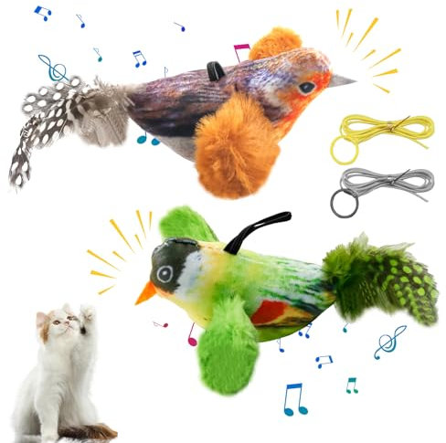 2 Stück Fliegender Vogel Katzenspielzeug, Elektrisches Vogelspielzeug für Katzen, Interaktives Katzenspielzeug, Flying Bird Cat Toy, Katzenspielzeug Vogel Flattern, Zwitschernder Vogelspielzeug