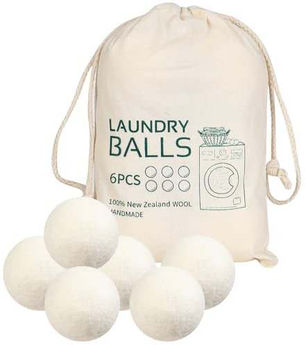 Tumble Dryer Balls Reusable Wool Laundry Balls Natural Fabric Softener Pack of 6 Organic Wool Dryer Balls for Reduce Drying Time and Clothing Wrinkles