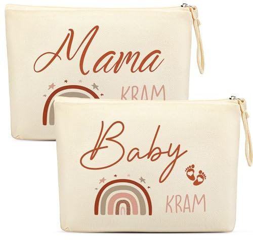 Xuniea Cadeaux pour Futures Mamans Femmes Enceintes Cadeaux de Naissance Trousse de Maquillage avec Fermeture Éclair Mama Kram Baby Kram Sac avec Arc-en-Ciel pour Grossesse Baby Shower Fête des Mères