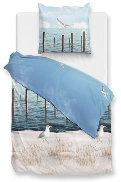 Zo!Home Bettwäsche »Renforcé« 100% Baumwolle | Reißverschluss | 155x220 & 80x80 | Sandler | Möwe,Strand,Meer