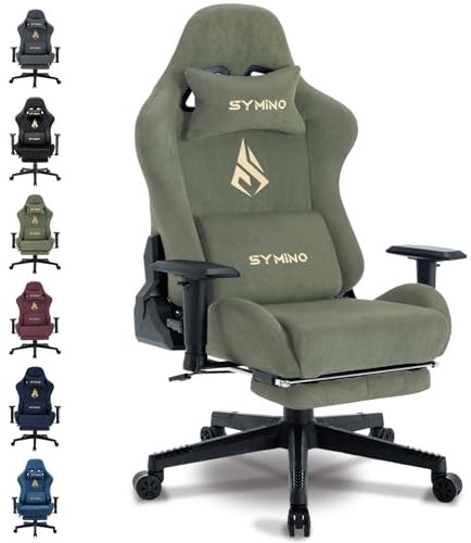 Symino Chaise Gaming Ergonomique et Fauteuil Gamer avec Repose-Pieds Télescopique Coussin à Ressorts, Support Lombaire et Hauteur Réglable 200kg (Faux Daim, Vert)