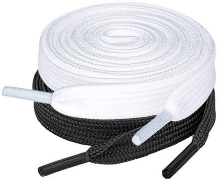 LBJFYHJN 2 pares de cordones planos, 8 mm de ancho, para zapatos de senderismo, zapatillas deportivas, zapatillas deportivas (blanco, negro), Blanco