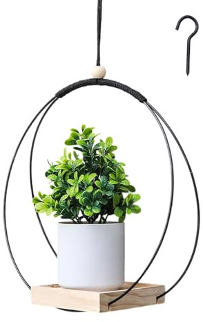 YUZHEDM Vasi Sospesi 30 * 30cm Portavasi da Appendere con Ganci Abbinati da Appendere con Base in Legno Porta Piante da può Essere Appeso al Soffitto, Balcone Aperto (Nero)