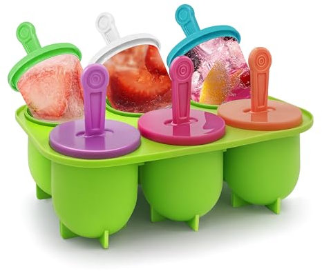 Quikobo Eisformen Silikon, Eis Am Stiel Formen, 6 Mulden Eisform mit 6 Stück Kunststoffstäbchen, Silikon Antihaftend DIY Amüsant Eis Form, BPA-Freie