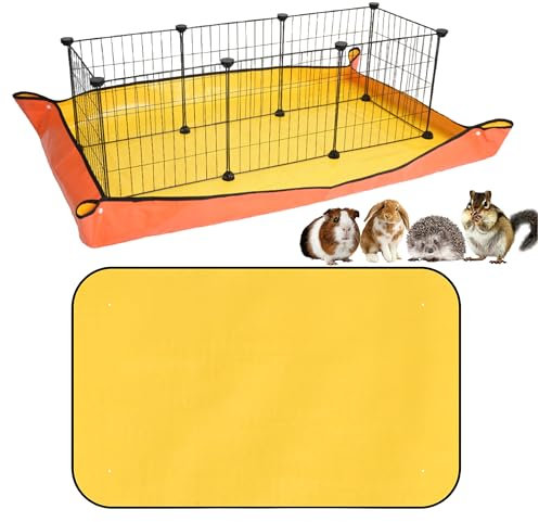 Zuisfau Waterproof Guinea Pig Cage Liner Mat 150x100cm - Extra Thick PVC Base for Rabbit Hutch, C&C Cages, Playpens | Mess Containment, Snap Edges, Indoor/Outdoor Use (Yellow)