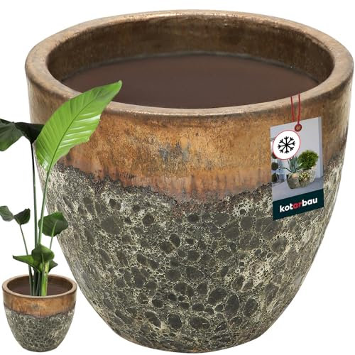 KOTARBAU® Macetero de 31 cm de altura de 37 cm, maceta de cerámica dorada, resistente a las heladas, para exterior, exterior e interior