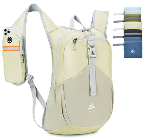 UtiaMiaoGonGo 15L Wanderrucksack Kleiner Damen Herren Leichter Faltbarer Daypack Tagesrucksack Trekkingrucksack für Camping Outdoor Reisen, Beige