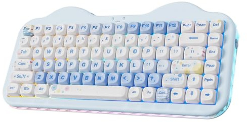 YUNZII C75 Teclado Mecánico Inalámbrico Gaming 75%, Bluetooth/2.4G/USB-C, Hot-Swap Teclas PBT RGB, Montaje Gasket, Anti-Ghosting NKRO, Diseño Pastel para Win/Mac (Azul, Milk V2 Linear Switch)