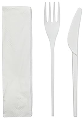 Ferrari Bio | Kit Posate Compostabili in CPLA, 100 Pezzi | Forchetta 171 Mm, coltello 165 Mm, tovagliolo, per ristoranti, bar e catering