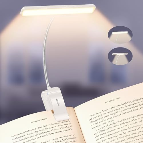 Gritin 2026 Gén.2 Lampe de Lecture, 32 LED Spectre Complet Liseuse Clip | Protection des Yeux,5Couleurs&5Luminosités, Faisceau Large/Étroit Réglable,1500mAh Longue Durée Rechargeable pour Lire,Blanc