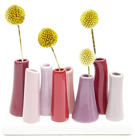 Chive - Pooley 2, Ceramic Flower Vase, 8-Tube Shape (Sangria Red with Pink and Purple)