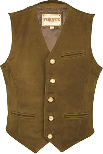 Fuente Leather Wears Herren Lederweste Weste Leder Trachten Lederweste Gilet Herren Damen, Jagd Lederweste in Braun, Hellbraun und Schwarz Grün (XS, Camel)