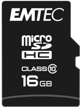 EMTEC, ECMSDM16GHC10CG, Carte microSD 16 Go Classe 10, idéale pour smartphones et caméras, vitesses de lecture jusqu'à 20 MB/s et écriture jusqu'à 12 MB/s, Couleur : noir