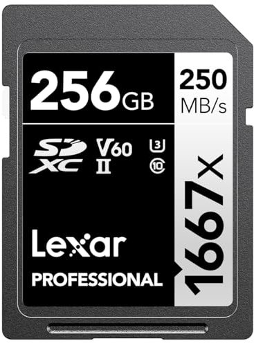Lexar Professional 1667x 256GB SDXC UHS-II Card, Up To 250MB/s Read, for Professional Photographer, Videographer, Enthusiast (LSD256CBNA1667)