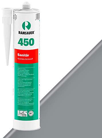 RAMSAUER 450 Sanitär 1K Silikon (Basalt) - 310ml Kartusche, ideal für Feuchträume & Nassbereiche, Lebensmittelbereich, leicht verarbeitbar, schnelle Tiefhärtung, optimale Glättbarkeit
