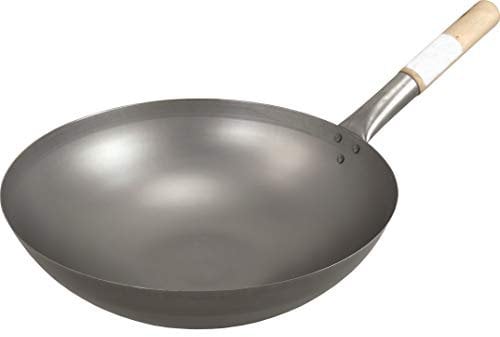 yoaxia ® - [ Wok Ø 35 cm runder Boden ] Asiatische Eisenpfanne/Küchen Wok/Pfanne