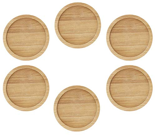 YINETTECH 6pcs Succulents Round Tray Bamboo Plant Saucer Flower Pot Set 3Inch Flower Plant Pot for Indoor and Outdoor Plants