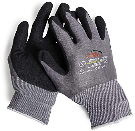 Alfa Montagehandschuh Active Flex - 12 Paar im Karton - atmungsaktiver Allrounder mit Nitrilbeschichtung nach ÖKO-Tex Standard - super Trocken- und Nassgriff (Größe 10 - XL)