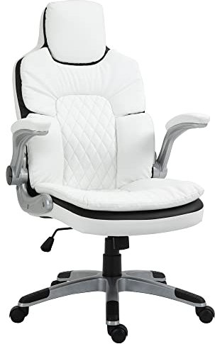 HOMCOM Fauteuil de Bureau Manager Gaming Style baquet Racing Dossier Assise capitonné revêtement synthétique Blanc Noir