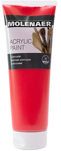 MOLENAER peinture acrylique studio, rouge vermillon, tube de 250ml - peinture pour artiste professionnel ou peintre amateur