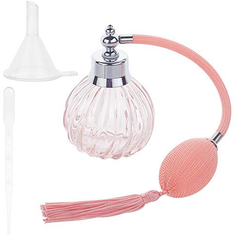 GORGECRAFT 80ML Bouteille de Parfum Rechargeable Cristal Rose Vaporisateur de Parfum en Verre Transparent Atomiseur avec Long Gland en Plastique Entonnoir Trémie
